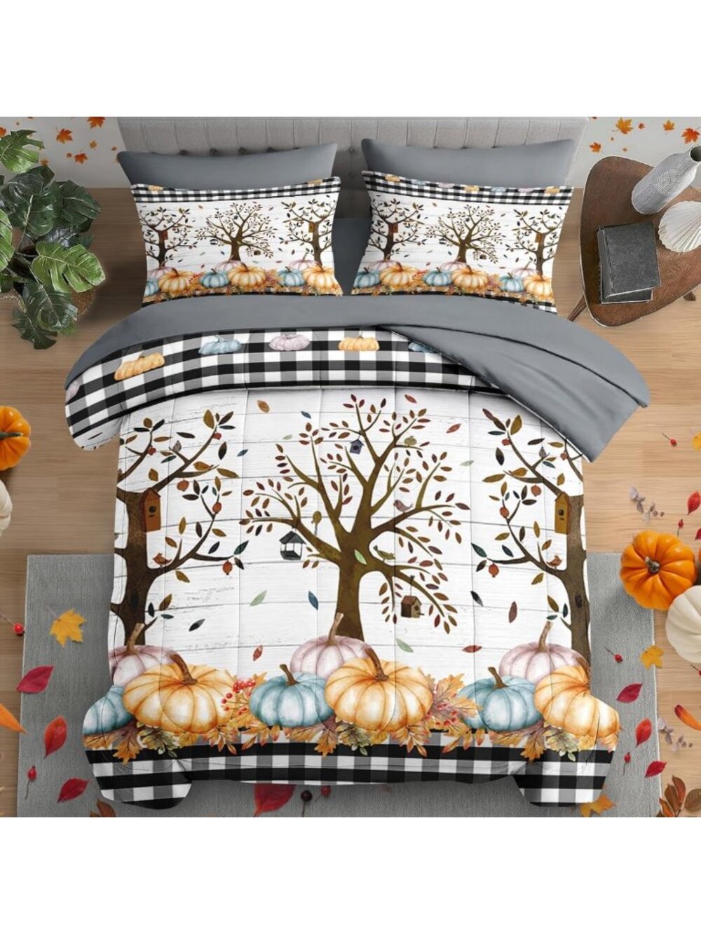 Cozy Queen Fall Comforter Set with Sheets, 7-Piece Autumn Bedding Collection